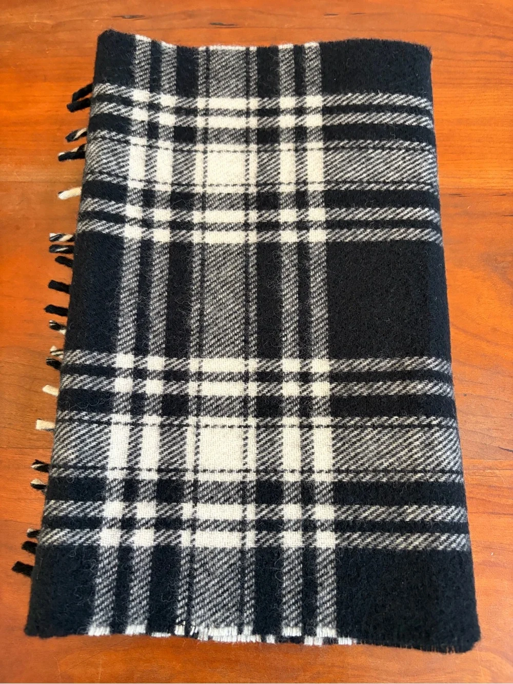 Black & White Plaid Fringe Wrap Scarf - Women Accessories